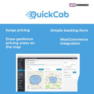 QuickCab: WooCommerce Taxi Booking Plugin is a powerful WordPress plugin designed to enable taxi and ride-booking services on your WooCommerce-powered website. This plugin allows customers to book taxis, calculate fares based on distance, and manage bookings seamlessly. Ideal for taxi companies, ride-sharing services, or any business offering transportation solutions,