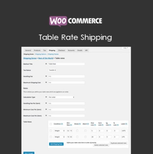 WooCommerce Table Rate Shipping: Customize shipping rates based on location, weight, and more for flexible delivery options.