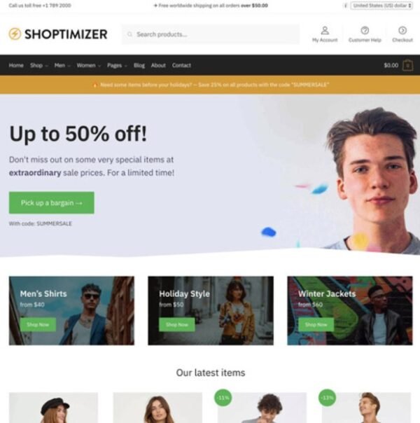 Shoptimizer theme: eCommerce-focused, optimized for speed and conversions, enhances WooCommerce with features like sticky details and trust badges, built for Elementor