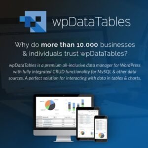 wpDataTables WordPress plugin interface showcasing tools to create and manage responsive tables, charts, and data visualizations with ease