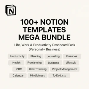 Take control of your life and work like never before with the Ultimate 100+ Notion Templates Mega Bundle—a powerful all-in-one solution crafted for creators, entrepreneurs, students, freelancers, and planners of all kinds.