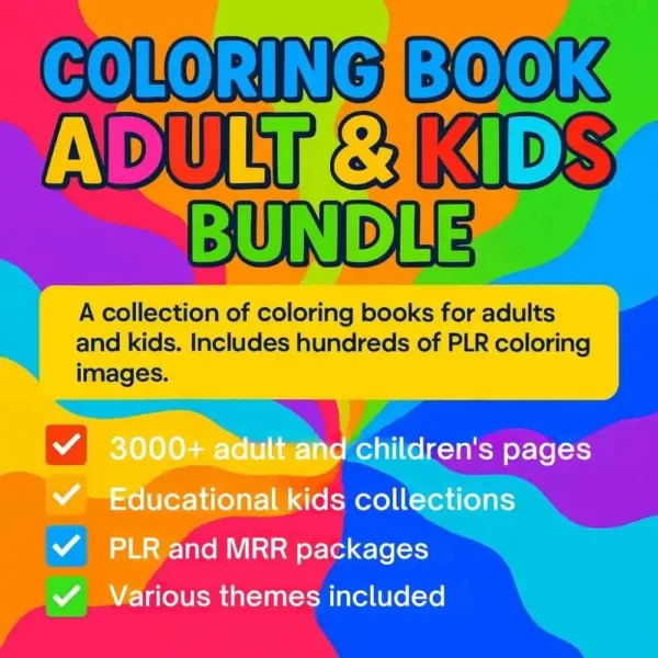 Ultimate Adult & Kids Coloring Book Mega Bundle – 3000+ Pages | PLR & MRR | Animals, Holidays, Mandalas, Learning & More