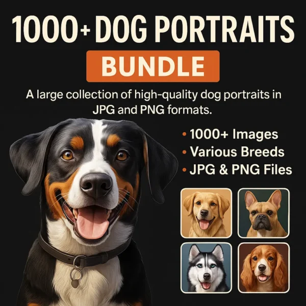 Celebrate the charm and diversity of man’s best friend with our Ultimate Dog Portrait Mega Bundle. This extensive collection features over 1000 high-quality dog portraits across a wide variety of breeds, from adorable Affenpinschers to majestic Alaskan Malamutes.